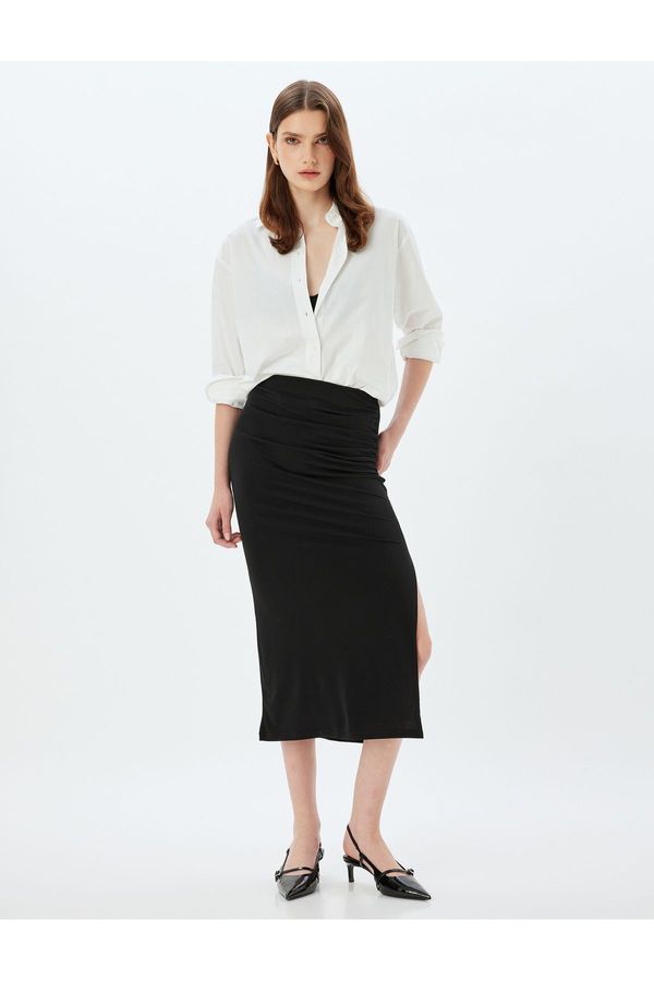 Koton Koton Draped Pencil Skirt Side Slit Detail Slim Fit