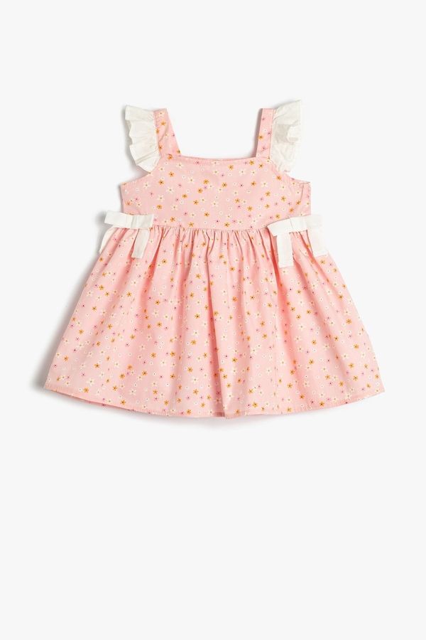 Koton Koton Dress with Floral Straps and Ruffles and Bow Detail