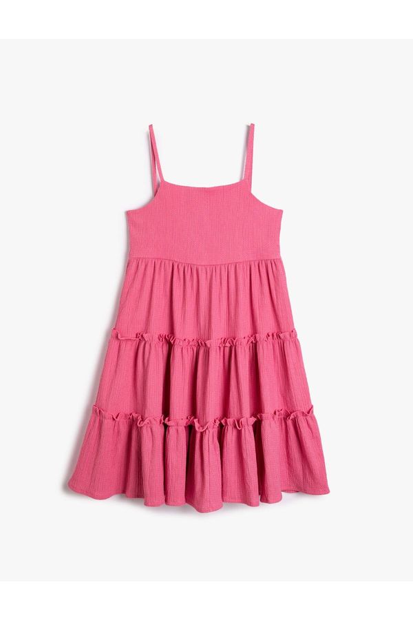 Koton Koton Dress With Thin Straps, Tiered Ruffle Detailed Dress.