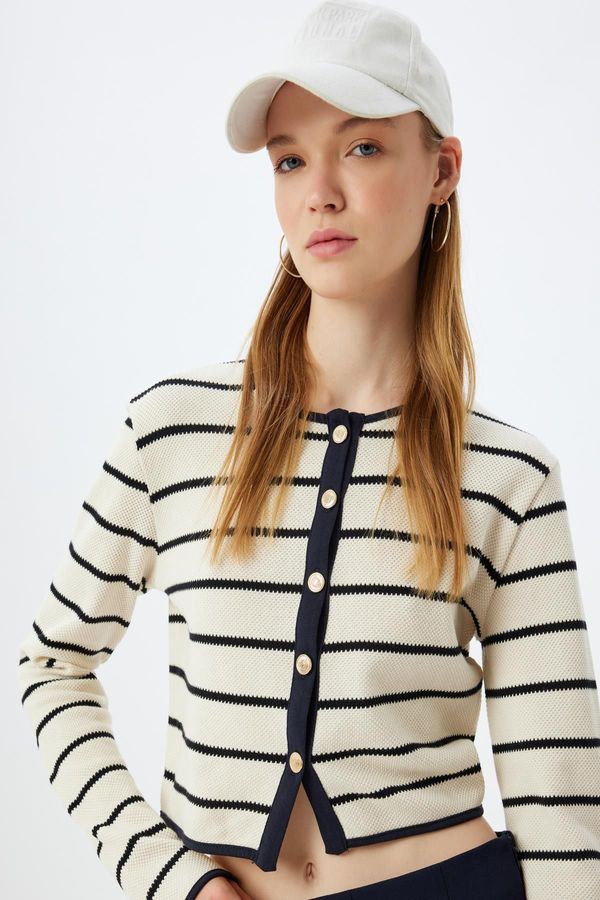 Koton Koton Ecru Striped Youth Cardigan