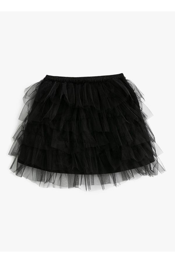 Koton Koton Elastic Waist Puffy Black Plain Short Girls Skirt 3skg70012ak