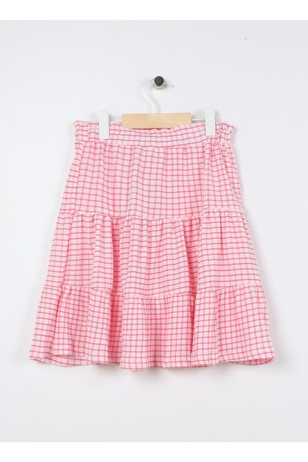 Koton Koton Elastic Waist Regular Pink Gingham Square Short Girl Skirt 3kg7009ak