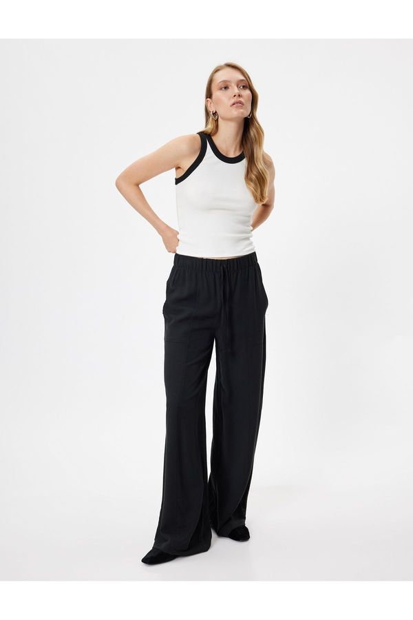 Koton Koton Elastic Waist Tied Wide Leg Viscose Trousers with Pockets