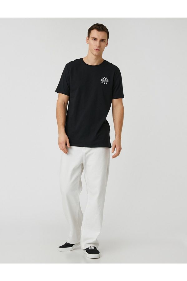 Koton Koton Embroidered Motto T-Shirt, Crew Neck Short Sleeved