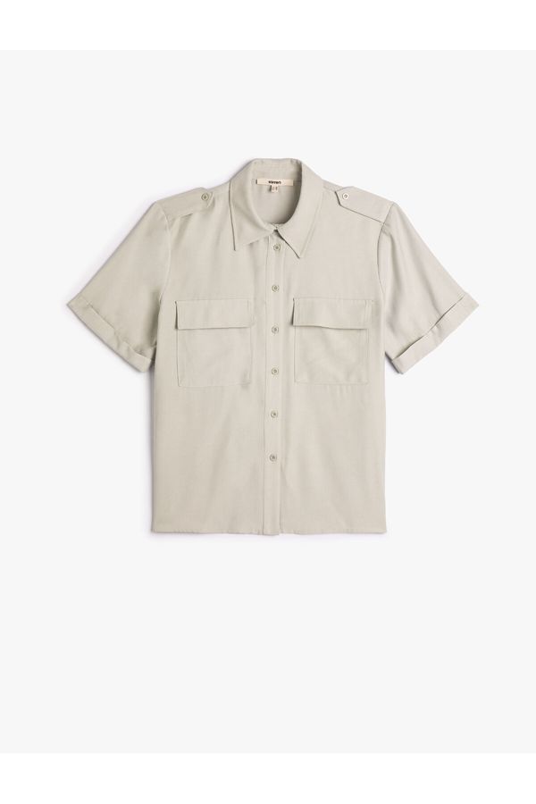 Koton Koton Epaulette Detailed Shirt Pocket Short Sleeve Silky Textured