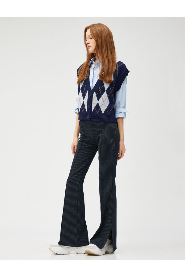 Koton Koton Fabric Trousers Flared Leg Ribbed