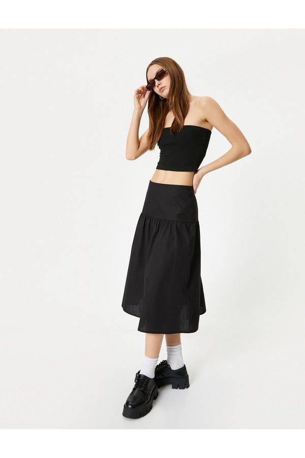 Koton Koton Fitted Waist Midi Skirt A-Cut Comfortable Fit Standard Waist