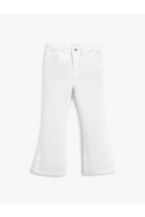 Koton Koton Flare Leg Denim Trousers with Pockets Cotton Slit Detail - Flare Jeans with Adjustable Elastic Waist