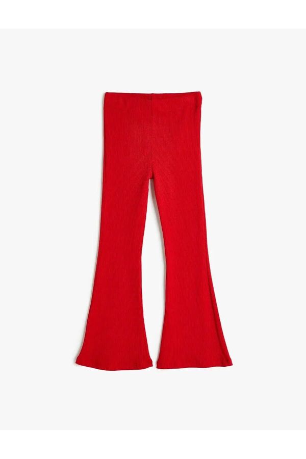 Koton Koton Flare Trousers Ribbed Slit Detail Elastic Waist