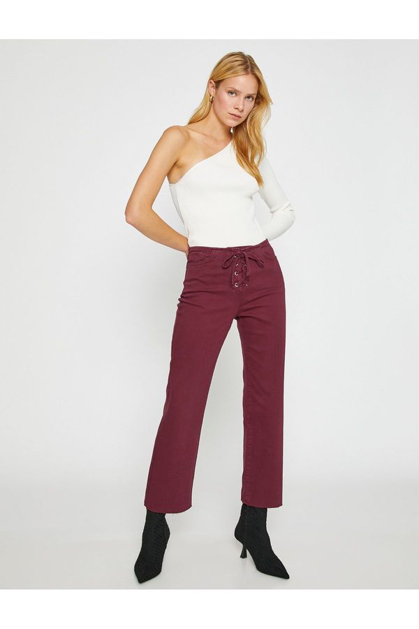 Koton Koton Flared Jeans Trousers Crop with Tie Detail