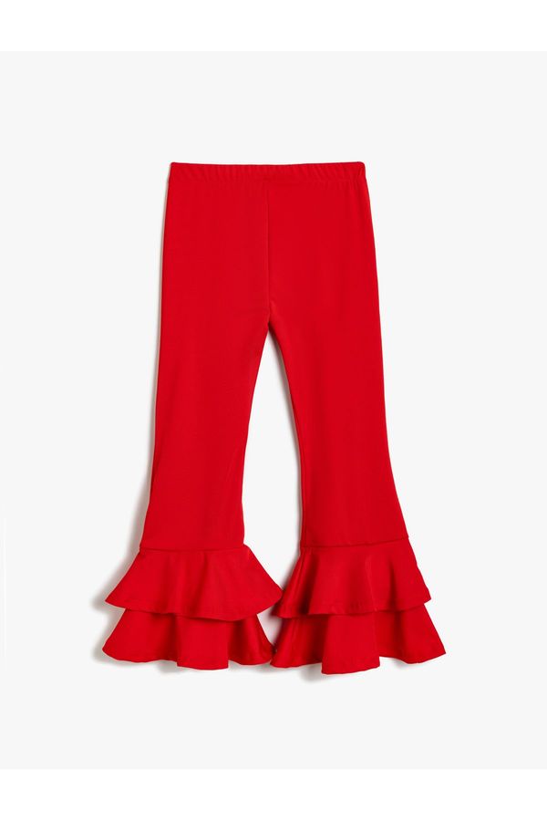 Koton Koton Flared Leg Trousers with Ruffle Detail and Elastic Waist