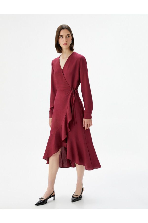 Koton Koton Flared Midi Dress Wrapped Frilly Tied Waist Long Sleeve