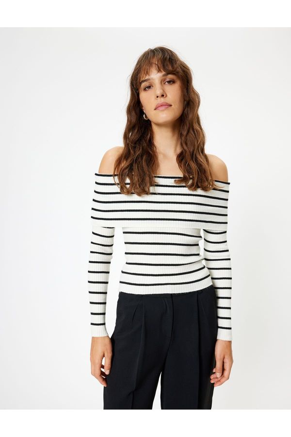 Koton Koton Floor Detail Ribbed Long Sleeve Knitwear Off-Shoulder Sweater