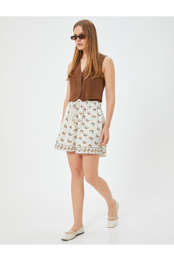 Koton Koton Floral Linen Blend Shorts with Elastic Waistband