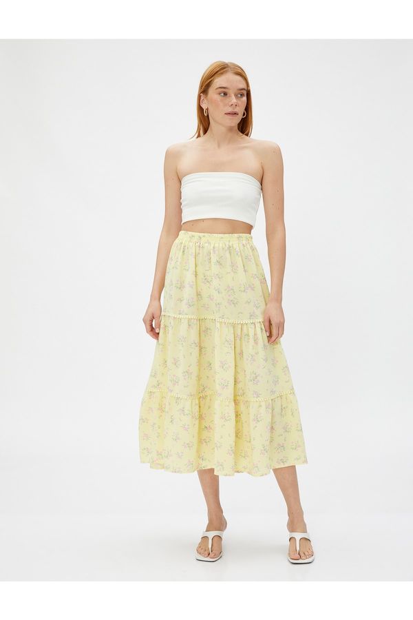 Koton Koton Floral Midi Length Skirt with Elastic Waist.