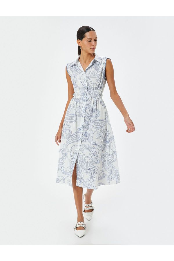 Koton Koton Floral Midi Shirt Dress Sleeveless Elastic Waist Lined