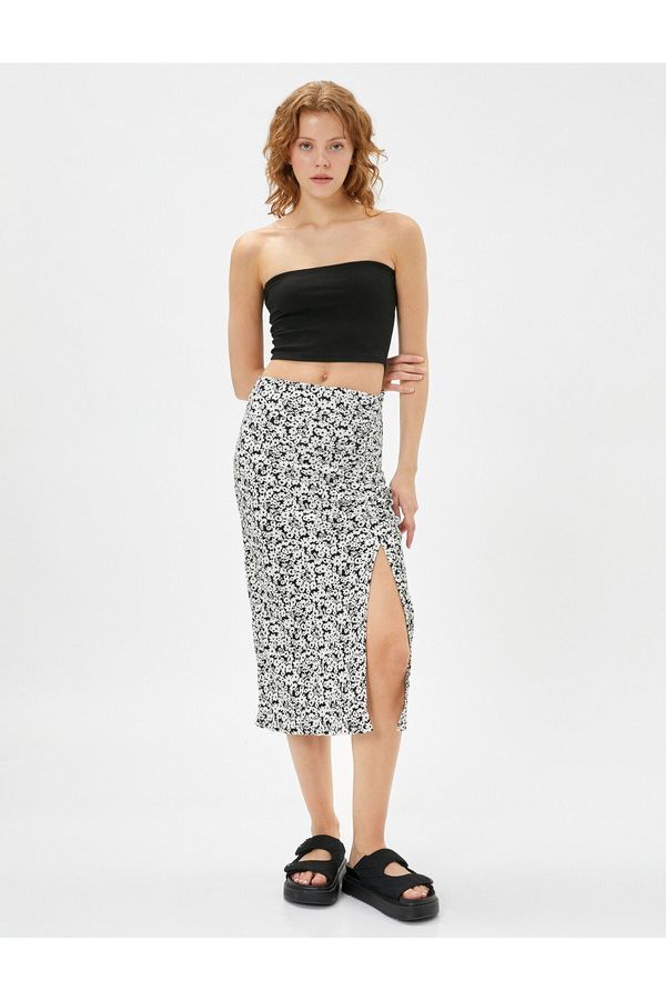 Koton Koton Floral Midi Skirt with A-Line Slit
