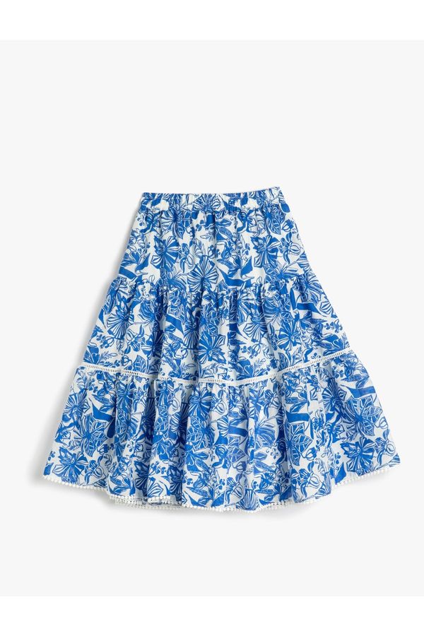 Koton Koton Floral Midi Skirt with Elastic Waist, Cotton