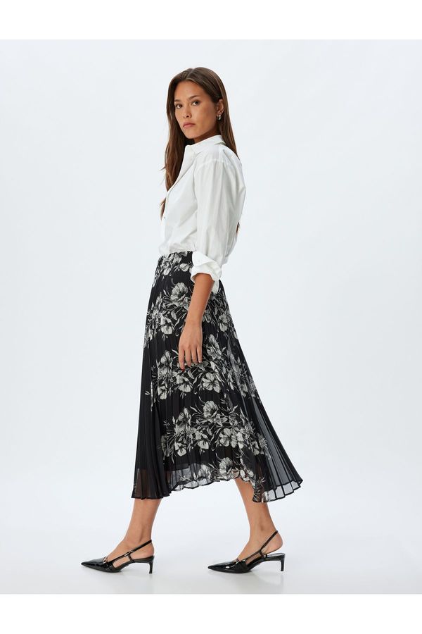 Koton Koton Floral Pleated Skirt Midi Length Standard Waist Lined