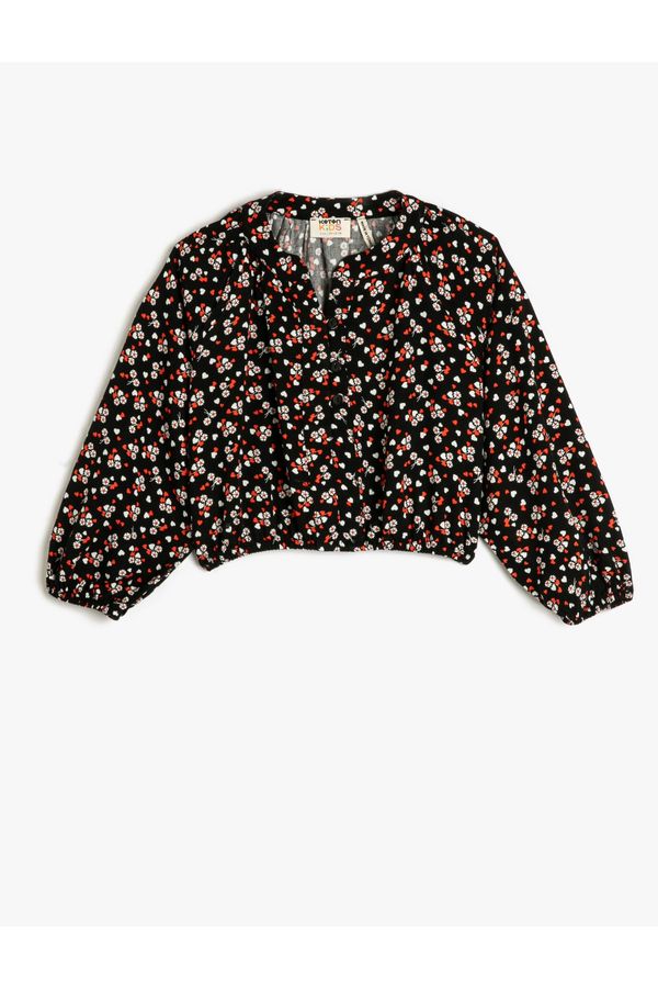 Koton Koton Floral Round Neck Buttoned Long Sleeve Elastic Cuff