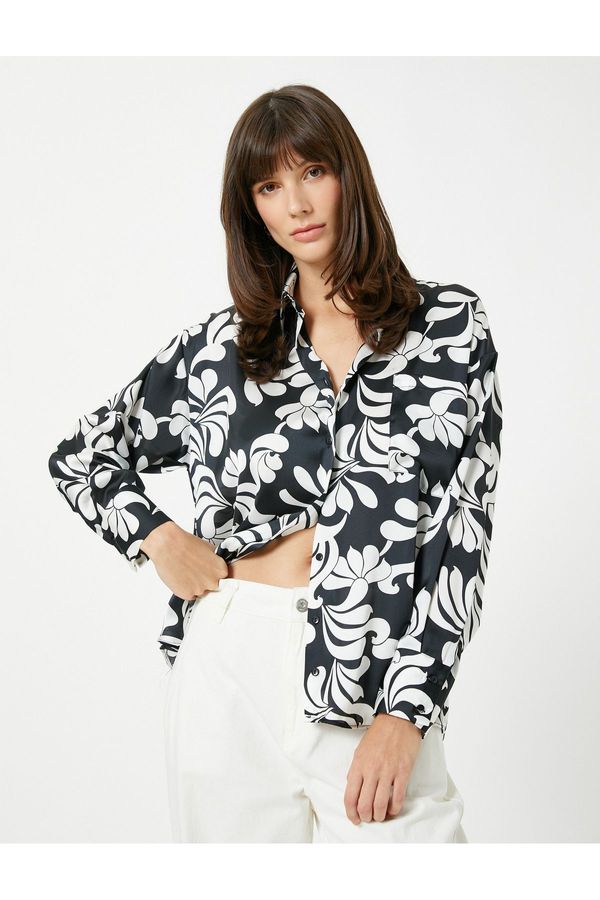 Koton Koton Floral Satin Shirt Pocket Detailed