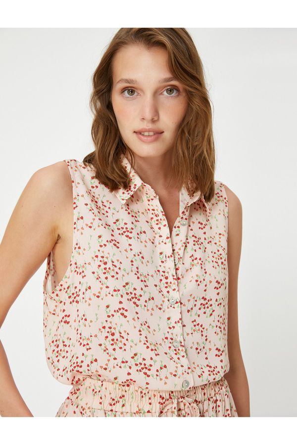 Koton Koton Floral Shirt with Buttons, Sleeveless Viscose Blend
