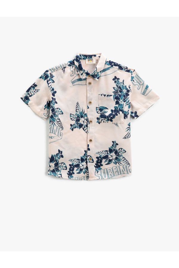 Koton Koton Floral Short Sleeve Shirt with One Pocket Detailed