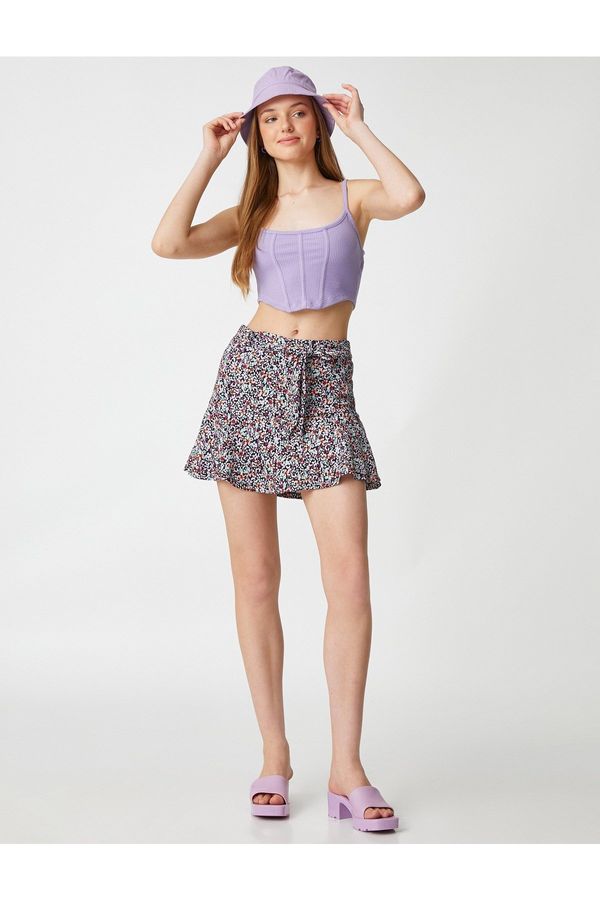 Koton Koton Floral Shorts Skirt with Mini Belt Ruffled Waist.