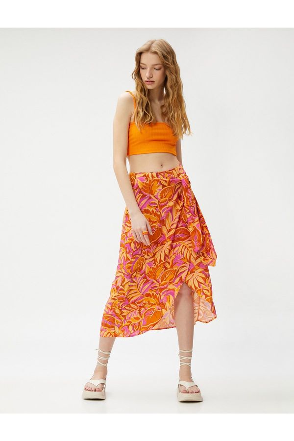 Koton Koton Floral Skirt Maxi Front Tie Viscose Wrap Closure
