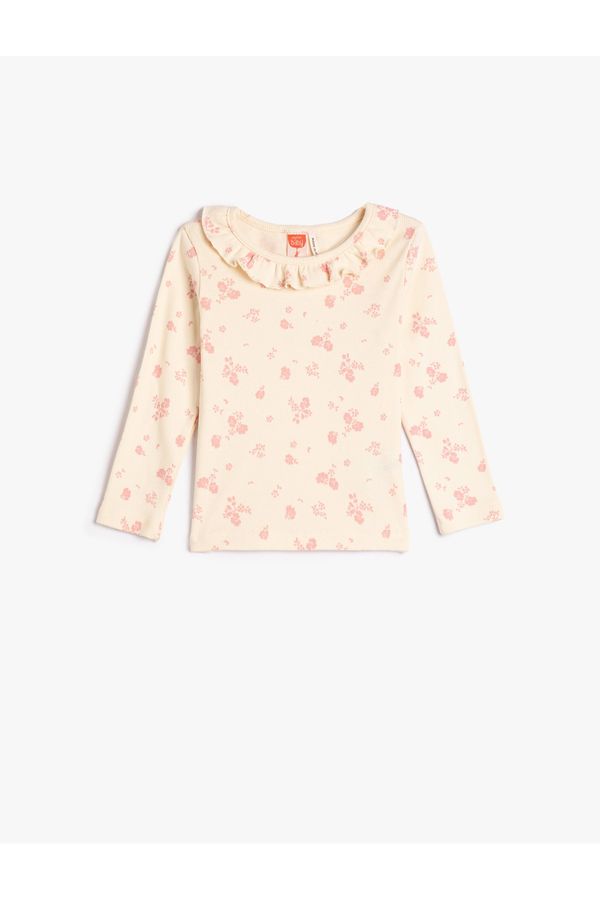 Koton Koton Floral T-Shirt Round Neck Ruffle Long Sleeve Cotton Camisole
