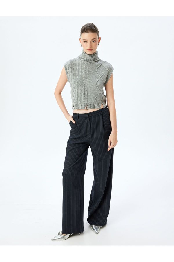 Koton Koton Frayed Detailed Turtleneck Stone Knit Sweater