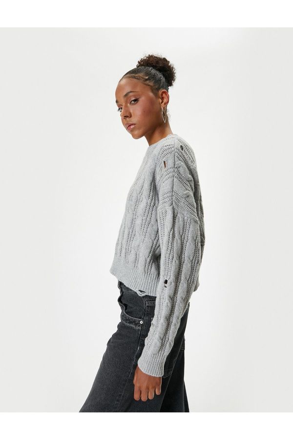 Koton Koton Frayed Knit Texture Oversized Knitwear Sweater