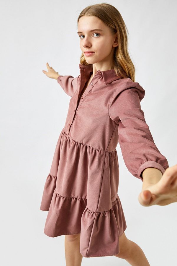 Koton Koton Frilly Buttoned Velvet Dress