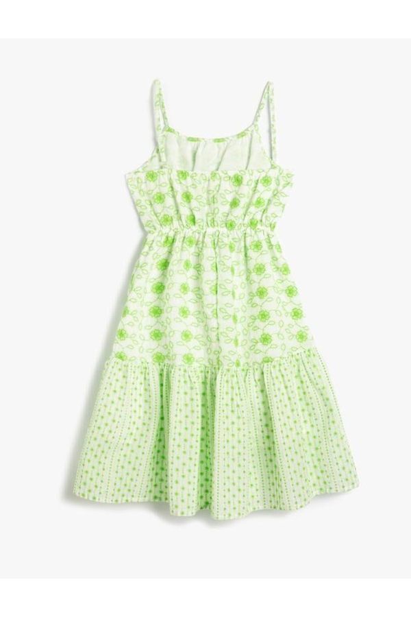 Koton Koton Girl's Dress with Flowers and Thin Straps Lined, Ruffled Gathered Waist.