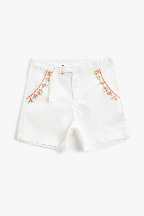 Koton Koton Girl's Ecru Pocket Detailed Shorts Cotton