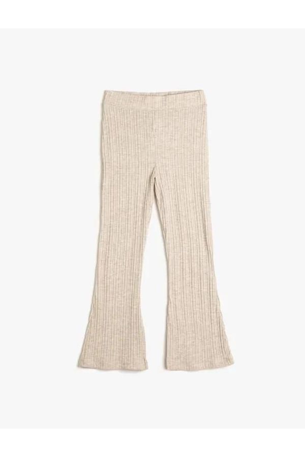 Koton Koton Girl's Flared Leg Trousers with Slit Detail and Elastic Waist Ribbed