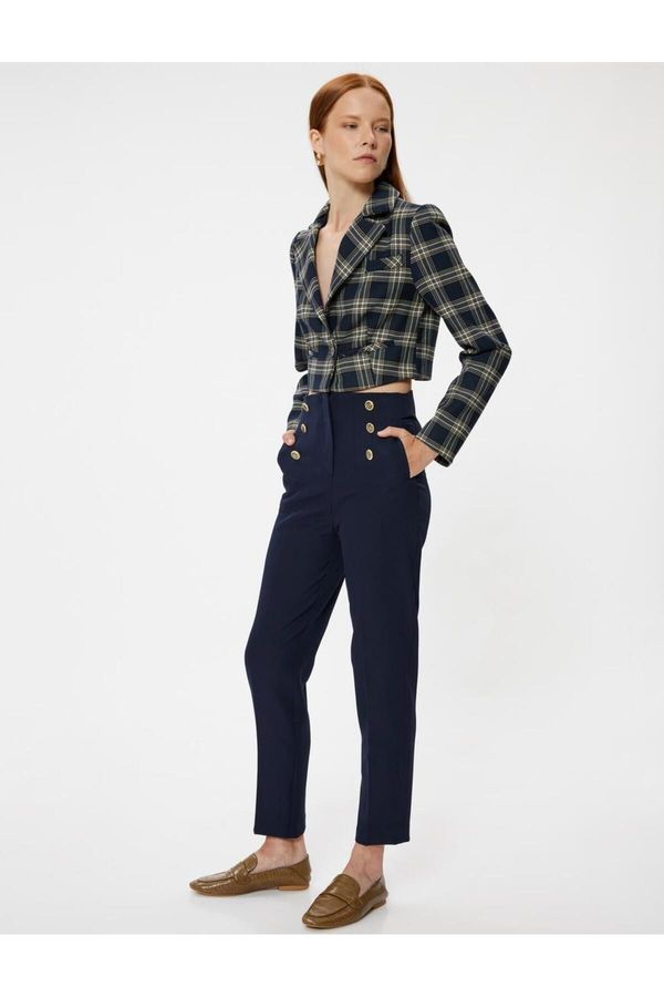 Koton Koton Gold Button Detailed High Waist Cigarette Pants