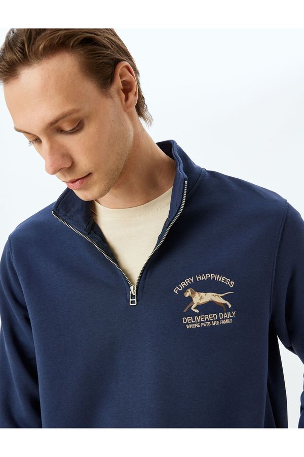 Koton Koton Half Zipper Cotton Blended Animal Print Sweatshirt