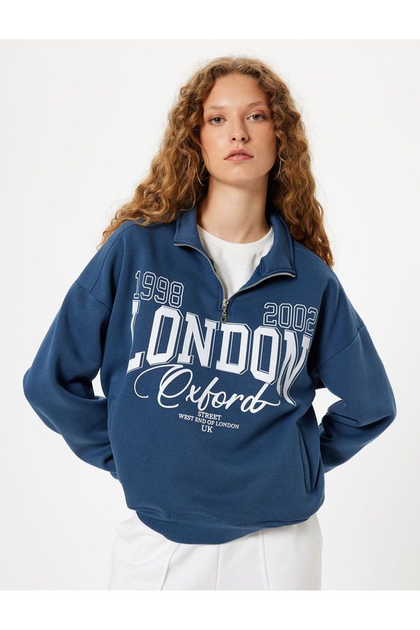 Koton Koton Half Zipper Sweatshirt Oversize College Printed Pocket Detail