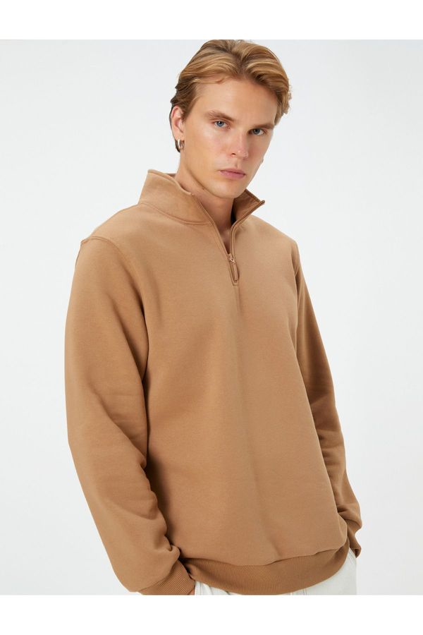 Koton Koton Half Zipper Sweatshirt Stand Collar Long Sleeve Ribbed