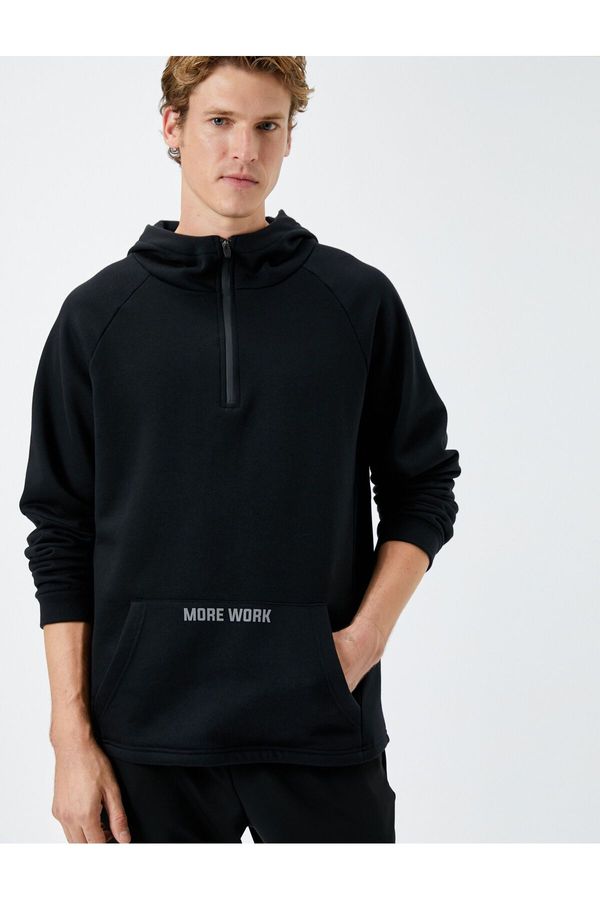 Koton Koton Half Zippered Hooded Sports Sweatshirt with Kangaroo Pocket and Three Thread Raised