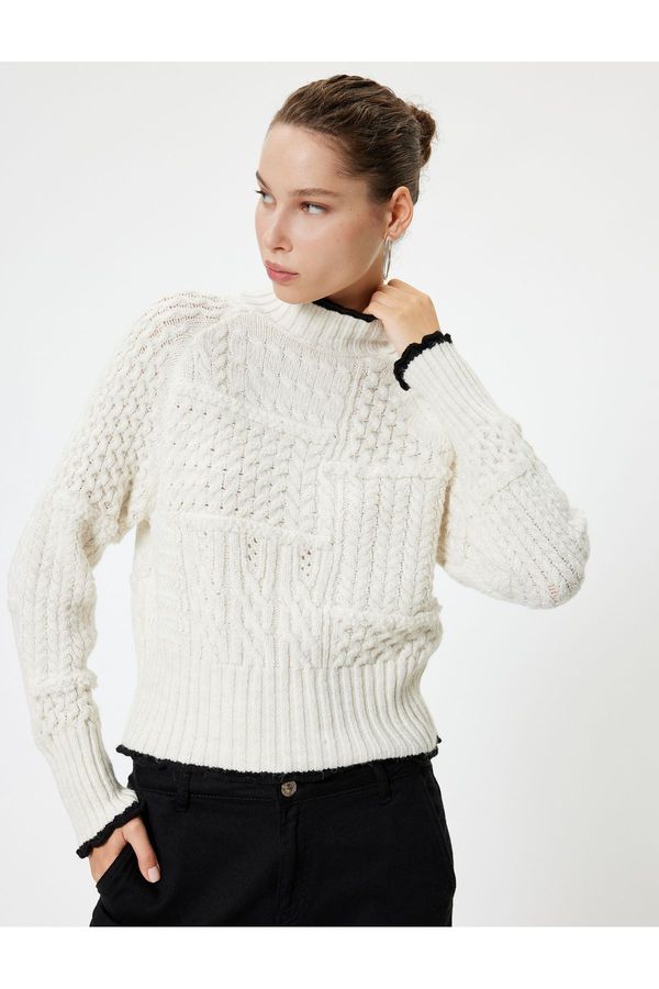 Koton Koton High Collar Sweater Knitted Textured Piping Long Sleeve