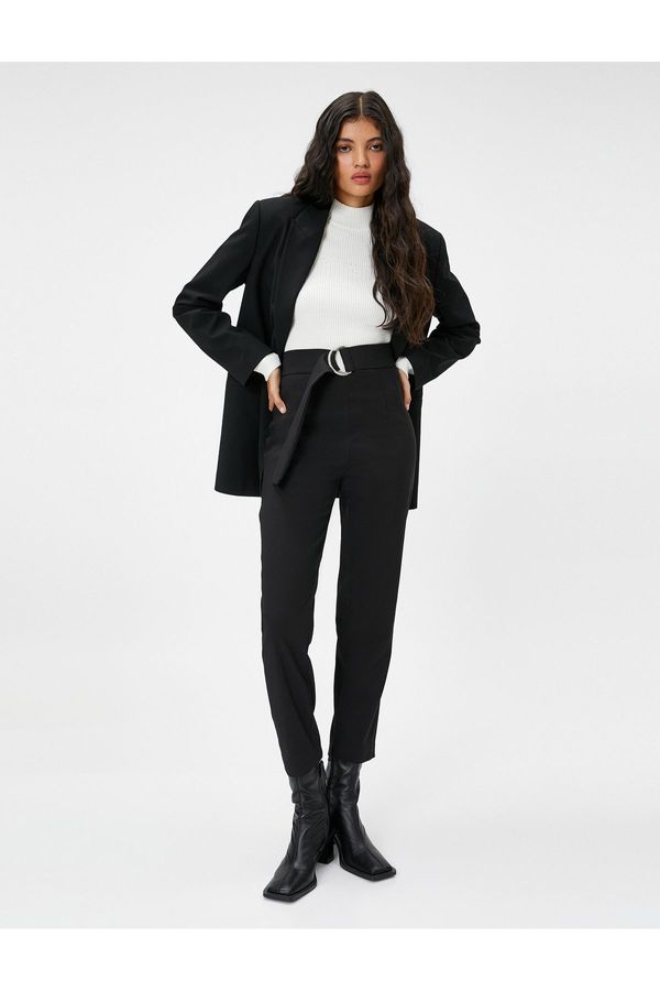 Koton Koton High Waist Belted Fabric Trousers