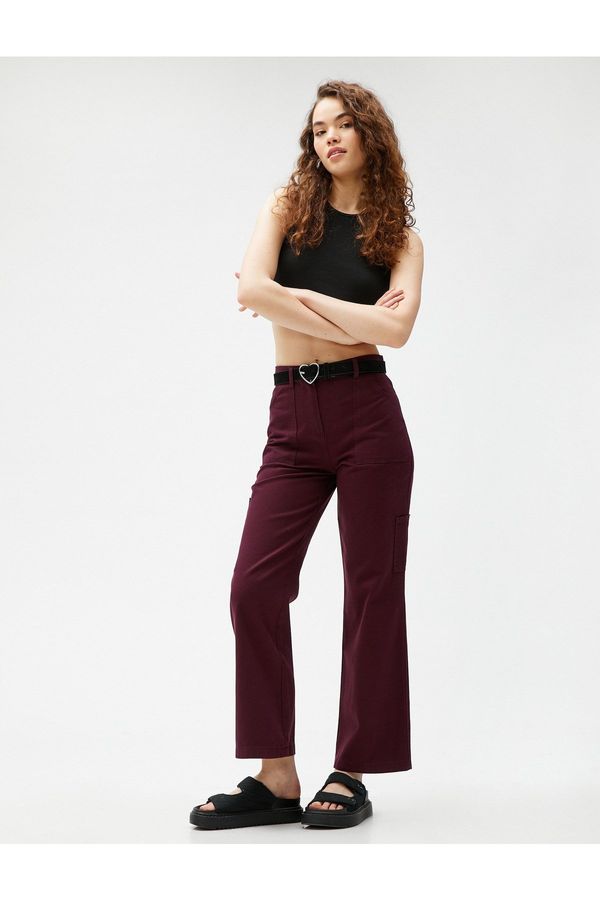 Koton Koton High Waist Cargo Pants with Side Pockets Detail.