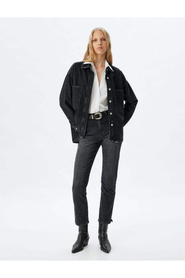 Koton Koton High Waist Jeans Straight Leg Buttoned Cotton - Slim Straight Fit Jean