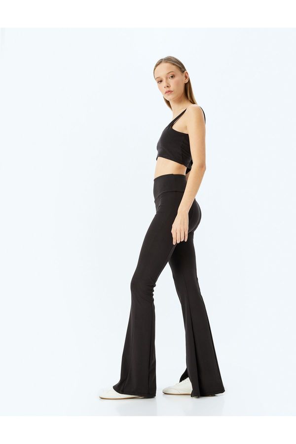 Koton Koton High Waist Slit Detailed Slim Fit Spanish Leg Sports Leggings
