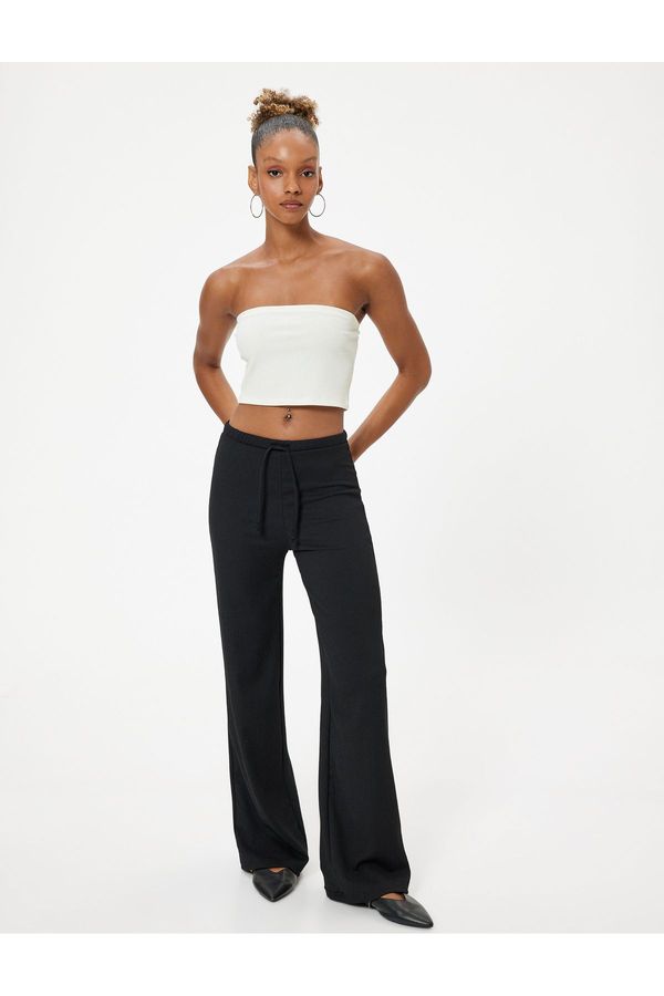 Koton Koton High Waist Wide Leg Lace-Up Waist Trousers