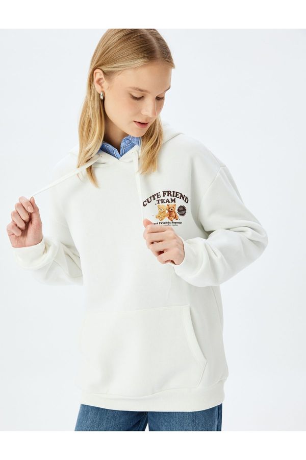 Koton Koton Hooded Pocket Detailed Cat Printed Comfortable Fit Raised Sweatshirt