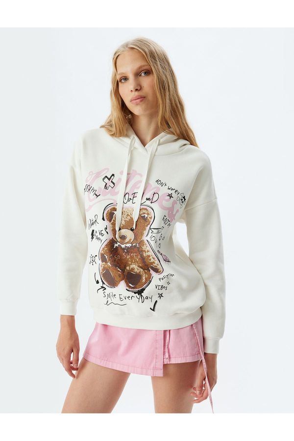 Koton Koton Hooded Sweatshirt Bear Printed Slogan Comfortable Fit