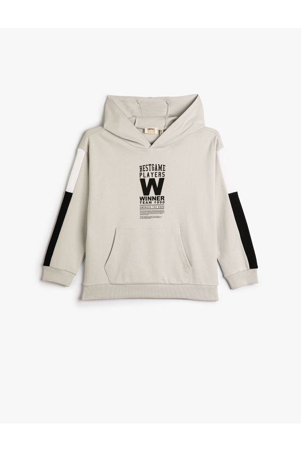 Koton Koton Hooded Sweatshirt Kangaroo Pocket Sports Theme Print Detailed Cotton